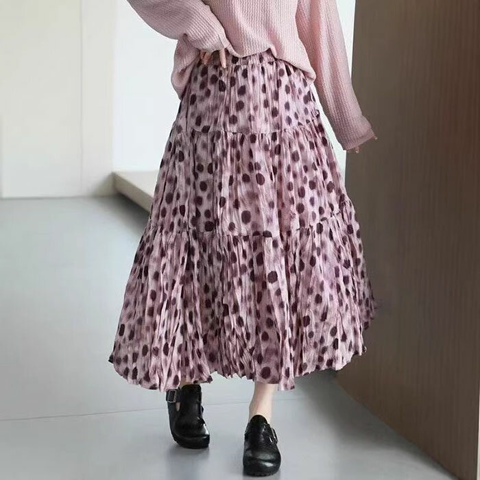 乐天商城 - スカート きれいめ ロングスカート レーディス チュールスカート 水玉柄スカート ミモレ丈 ウエストゴム 裏地付き 軽量 さらっと 着痩せ ゆったり 通勤 フェミニン マリン ビーチ リゾート 海 旅行 カジュアル 体型カバー 合わせやすい ピンク 送料無料