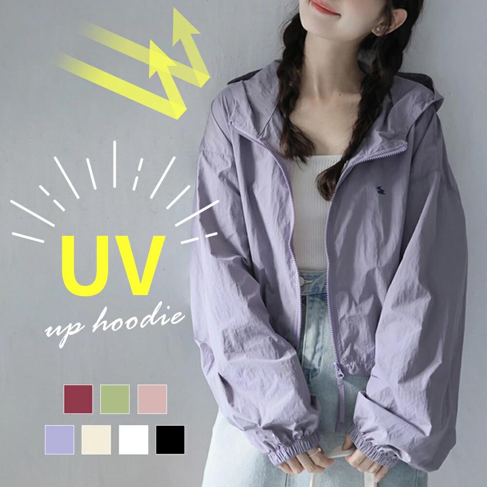 乐天商城 - UV パーカー UPF50+ UVパーカー レディース 薄手 UVカット ショート丈 ジャケット ラッシュガード 紫外線対策 ブルゾン ダブルジップファスナー カラフル クロップド丈 かわいい おしゃれ 春夏 夏