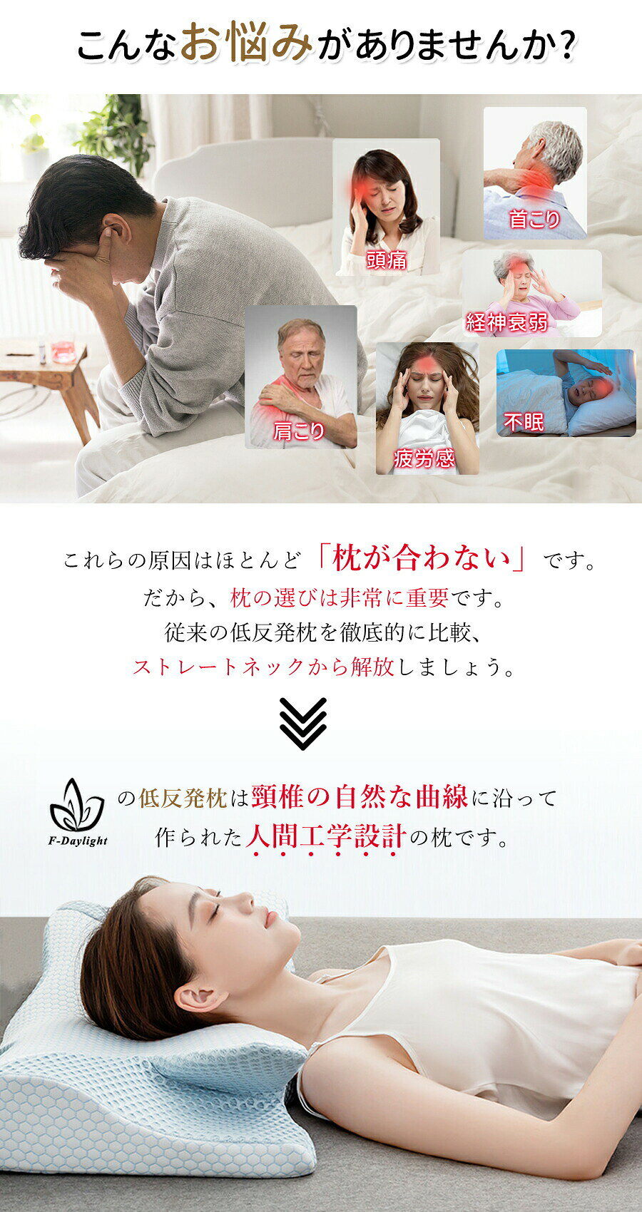 枕 低反発 ストレートネック 枕 肩こり まくら いびき防止 頚椎安定 2way 横向き 安眠枕 快眠枕 健康まくらマクラ 健康枕 いびき ピロー 通気性 カバー付き 洗える 頚椎健康枕 横向き 頚椎安定 父の日 [2]