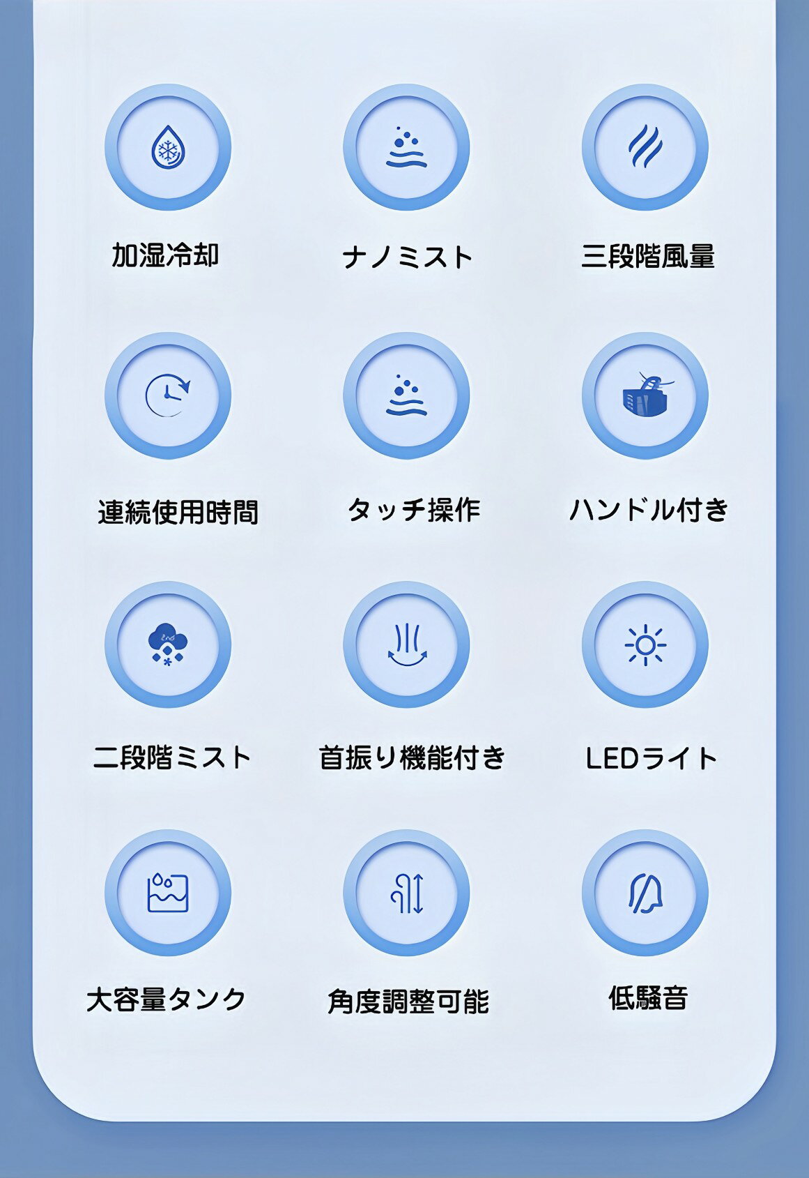 冷風機 扇風機 ミニ冷風扇 卓上 上下角度調整 左右首振り 3段階風量調節 七色ライ...