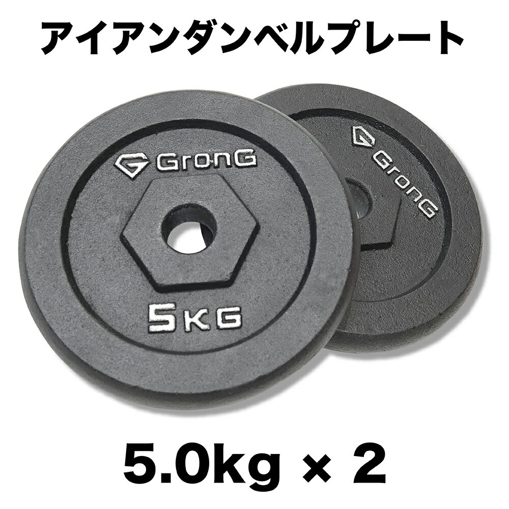 【25日はポイント15倍】GronG グロング アイアンダンベル プレート 追加 セット バーベル 5kg 2 計10kg シャフト径28mm