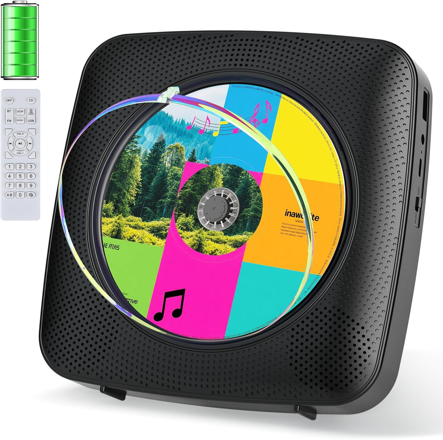 CDプレーヤー Bluetooth 受信 送信 充電可能 壁掛け可能 FMラジオ USB再生モード 操作簡単 リピート/A-Bリピート再生 ステレオスピーカー内蔵 AAV-280