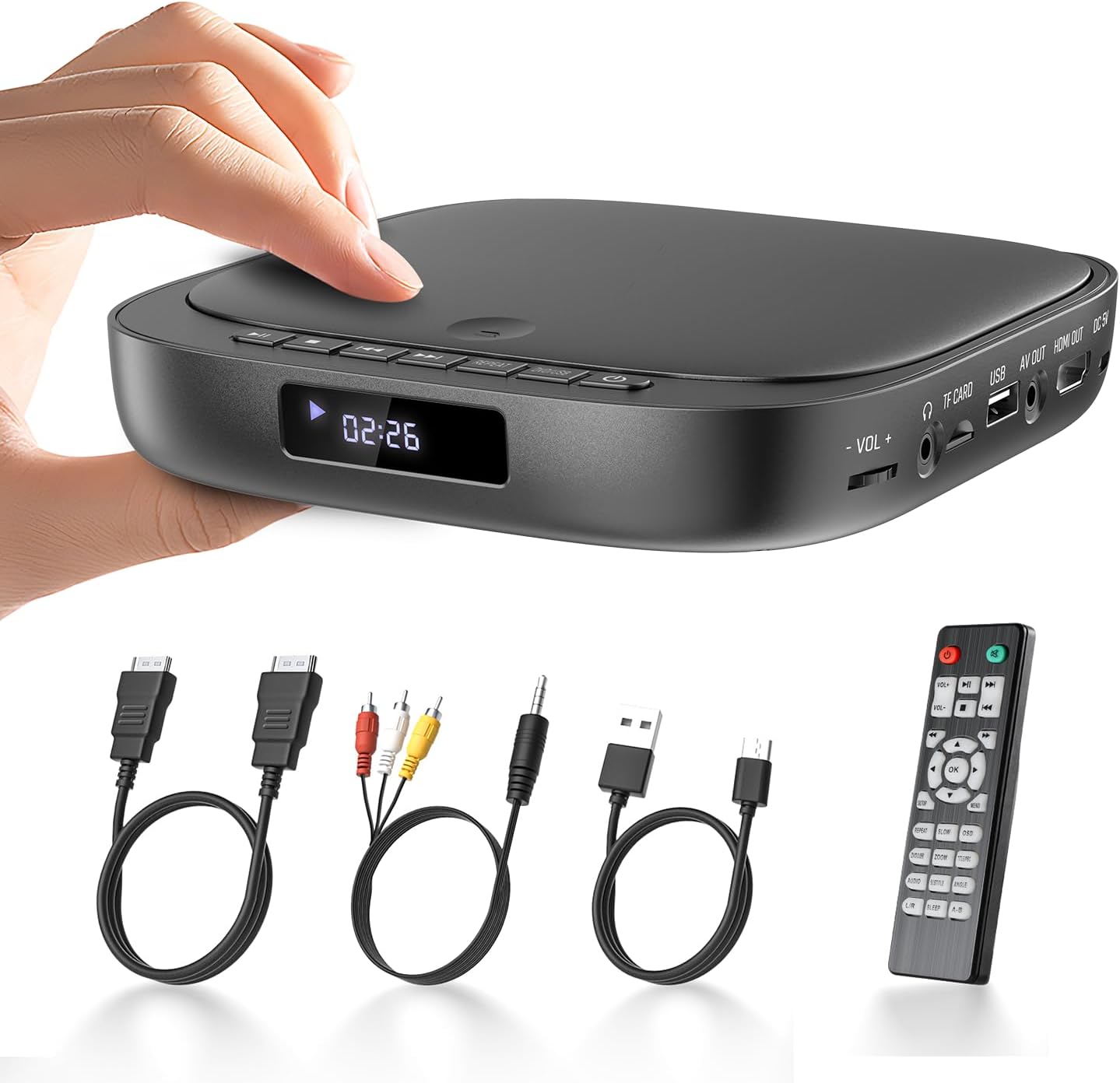 乐天商城 - ミニ DVDプレーヤー 携帯式 DVD/CD再生専用 1080Pサポート リージョンフリー CPRM対応 USB/TFカード再生 HDMI AV AUX端子搭載 ADV-037