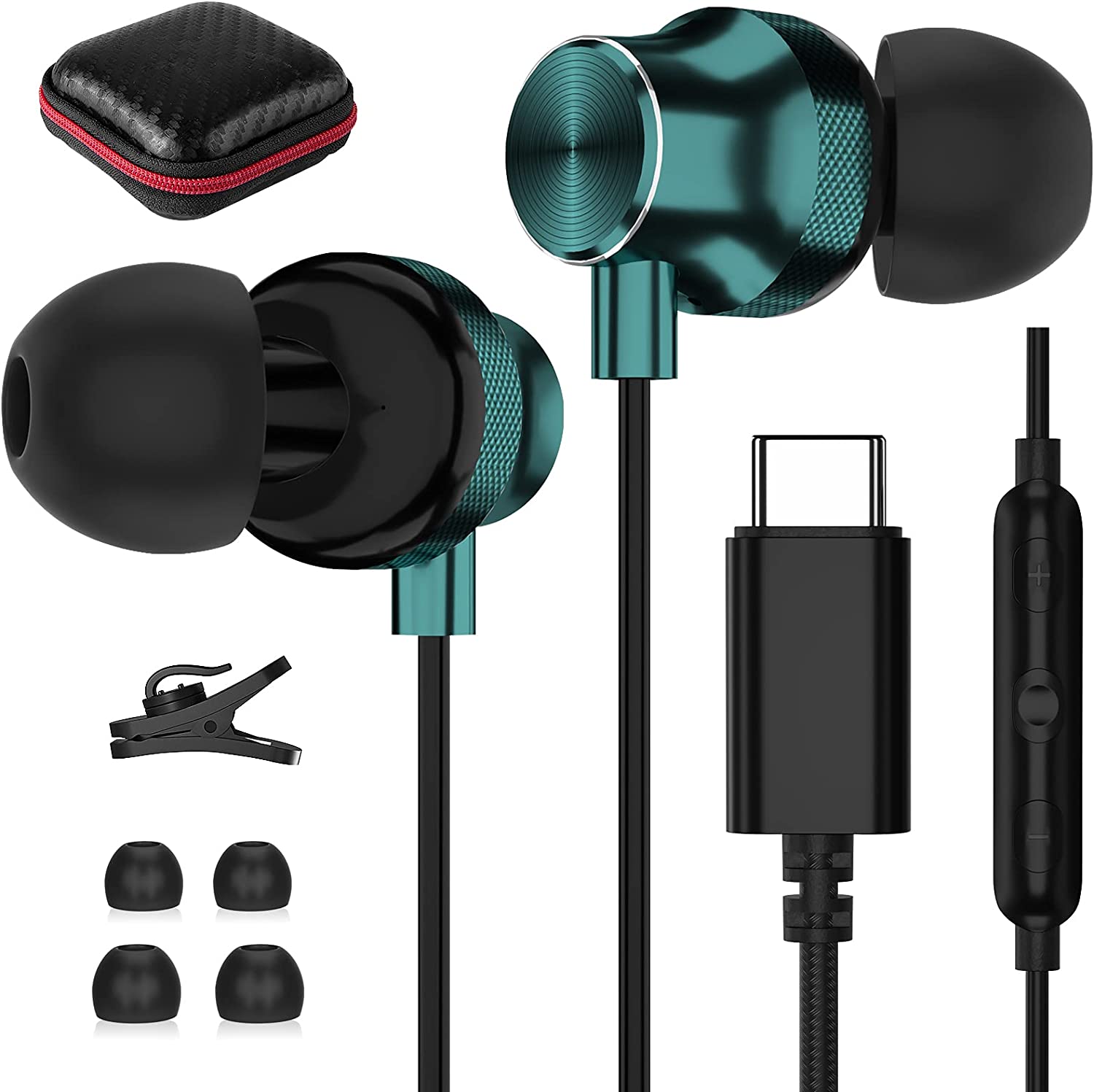 乐天商城 - インイヤー型 TYPE-C端子プラグ イヤホン 最新DACチップ内蔵 マイクリモコン付 音量調節通話可能 高音質 ノイキャン AEH-046