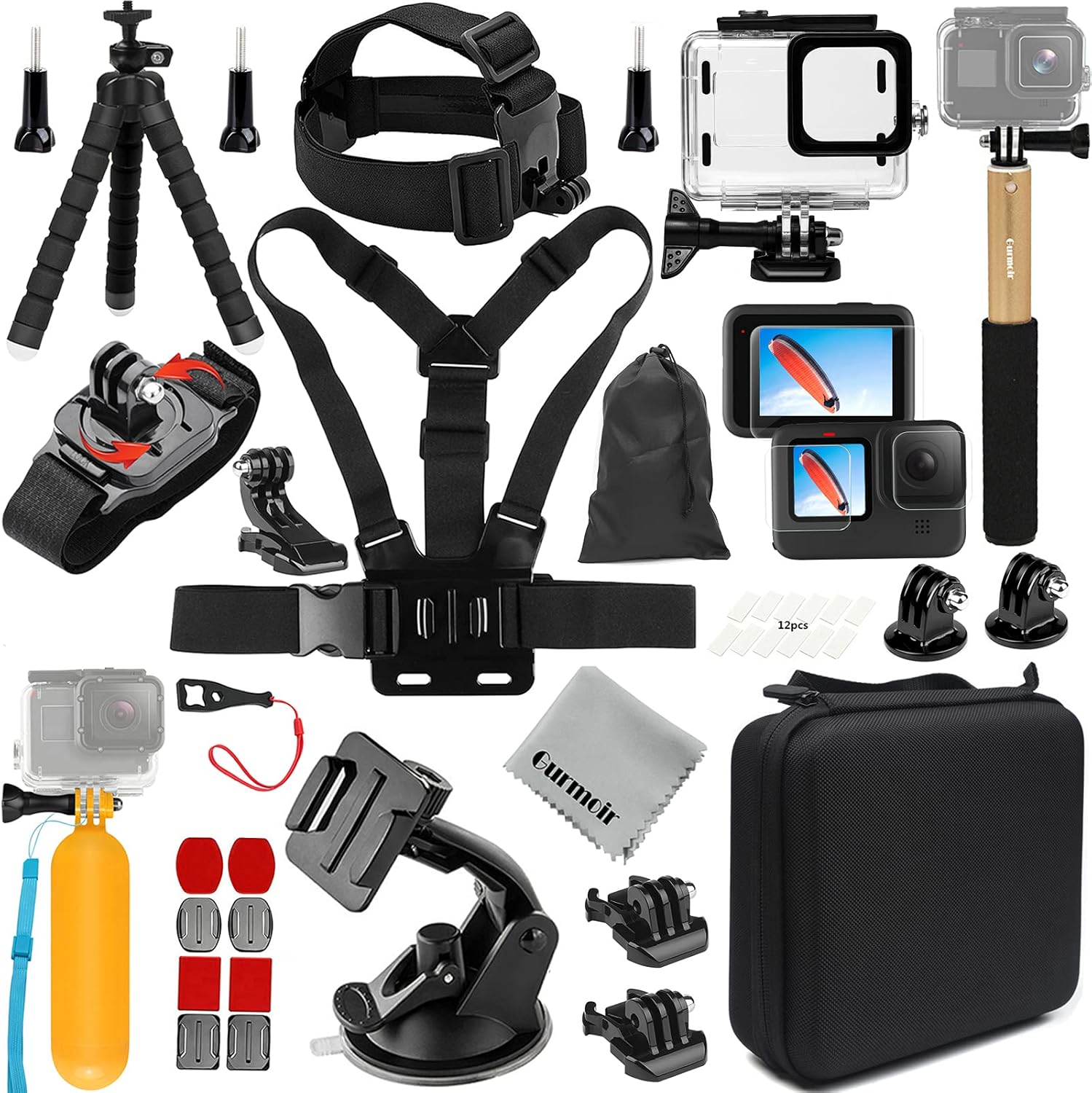 Gopro Hero13 Hero12 Hero11 Hero10 Hero9 用 アクションカメラ アクセサリーキット 付属品 三脚 ハウジング 防水ケース付き 自撮り棒 AKM-249