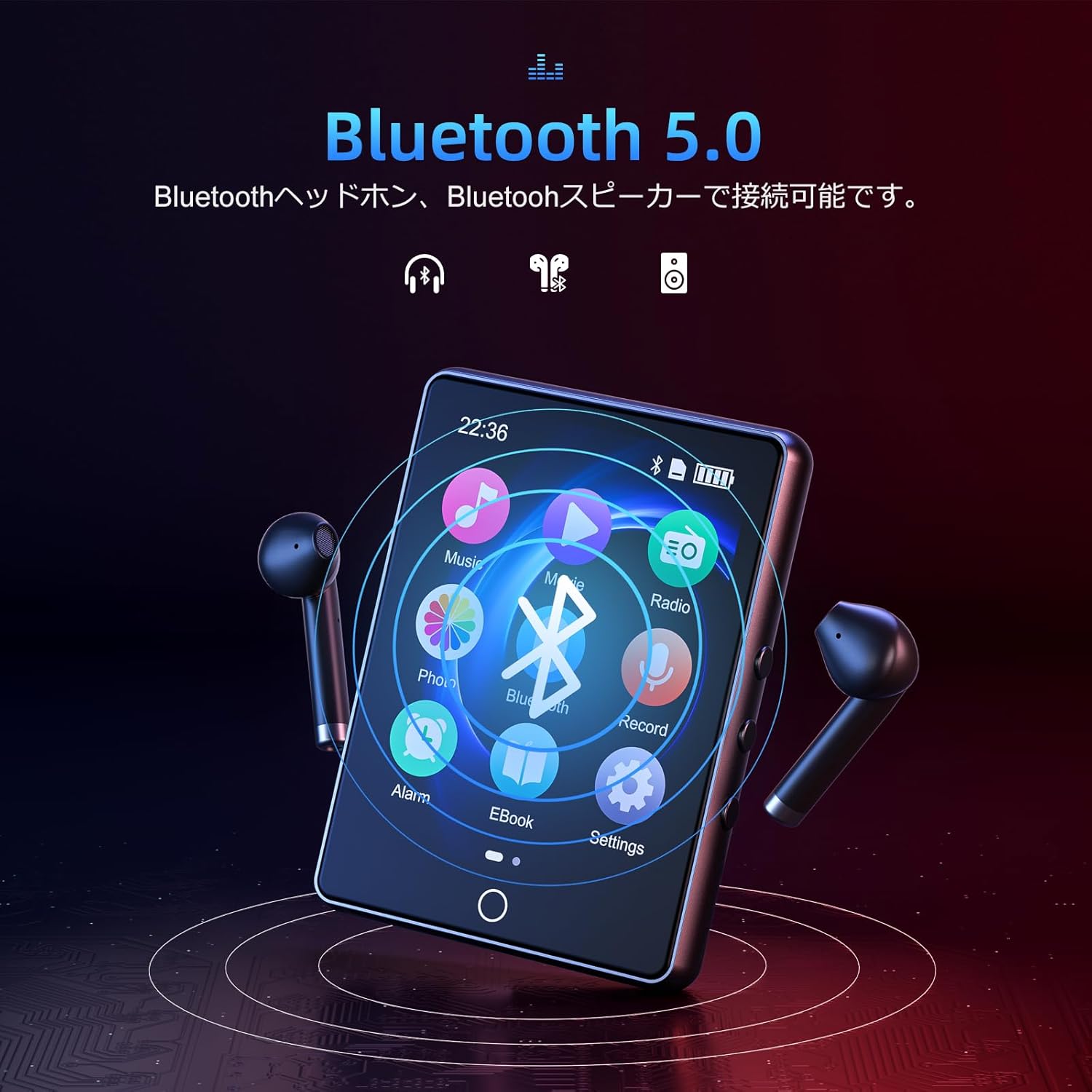 MP3プレーヤー Bluetooth 5.0 64GB 2.8インチタッチスクリーン デジタルオーディオプレーヤー 録音 128GB 拡張可能 ミュージックプレーヤー AMP-026