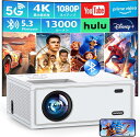 プロジェクター 家庭用 13000LM 1080P 小型 5G WiFi Blueooth5.3 4K対応 台形補正 50%ズーム 天井投影 ホームプロジェクタ...