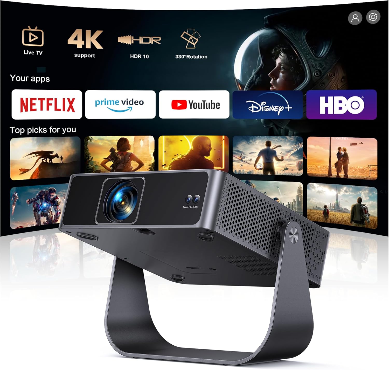 乐天商城 - プロジェクター 公式認証アプリ ライブTV 4K 家庭用 小型 自動フォーカス 自動台形補正 自動画面適応 自動障害物回避 ホームプロジェクター APJ-159