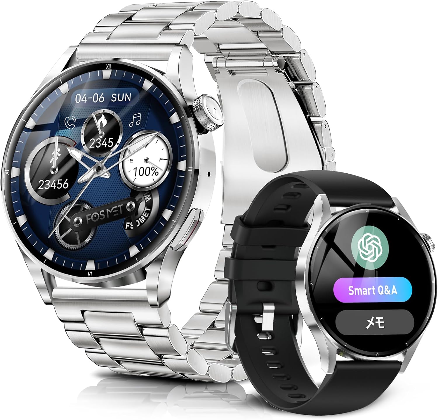 スマートウォッチ ChatGPT iPhone アンドロイド対応 Smart Watch 丸型 メンズ AI文字盤 1.43インチ 通知や通話機能付き 自動運動検知 3ATM防水 付属ベルト2本 スポーツウォッチ Bluetooth通話 腕時計 睡眠管理 smart watch SMW-027