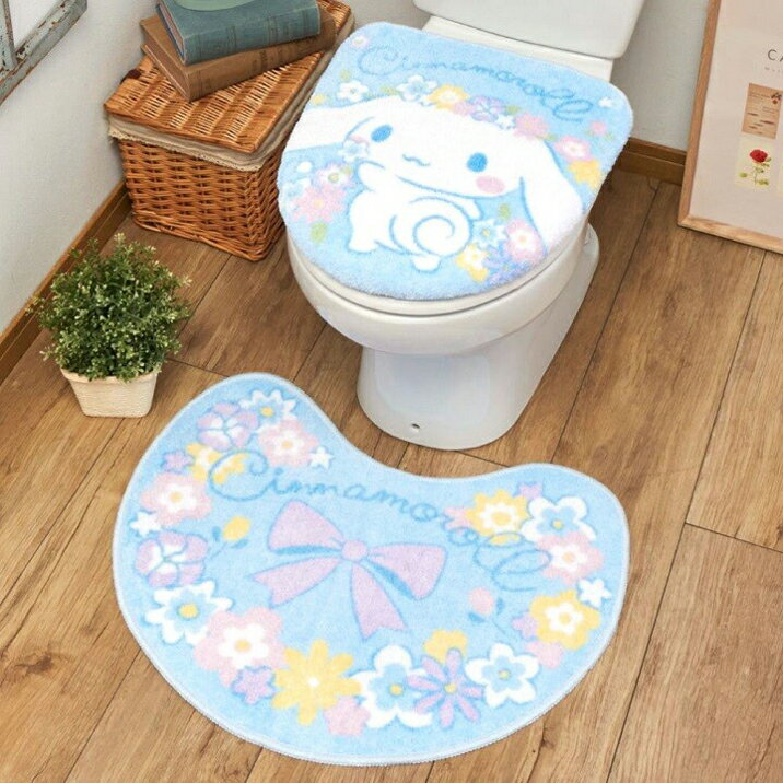 シナモロール トイレカバー＆マット 2点セット フタカバー 便座カバー トイレマット シナモン キャラクター かわいい