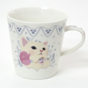 jetoy チューチュー本舗 かわいい 猫雑貨 かわいい白猫のマグカップ 陶器レースとネコ柄 ねこ