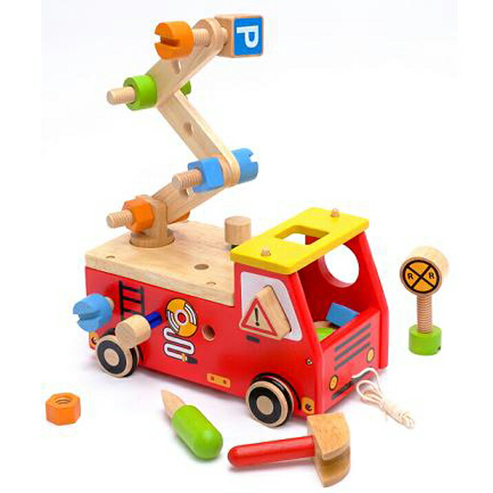 アクティブ消防車 木のおもちゃ アイムトイ 木製玩具 ねじ回し 大工さん 男の子 2歳 3歳