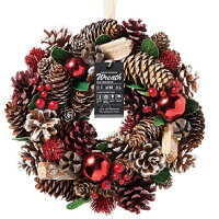フラワーリース 松ぼっくりのリースM クリスマスリース レッド 造花 アートフラワー 花インテリア