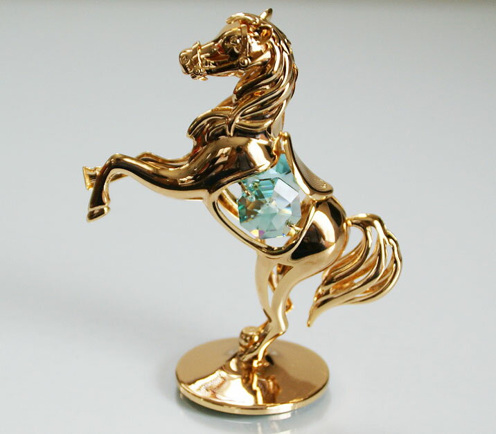 馬の置物 ポニー クリスタル インテリア置物 馬 ホース ゴールド（金色）オブジェ