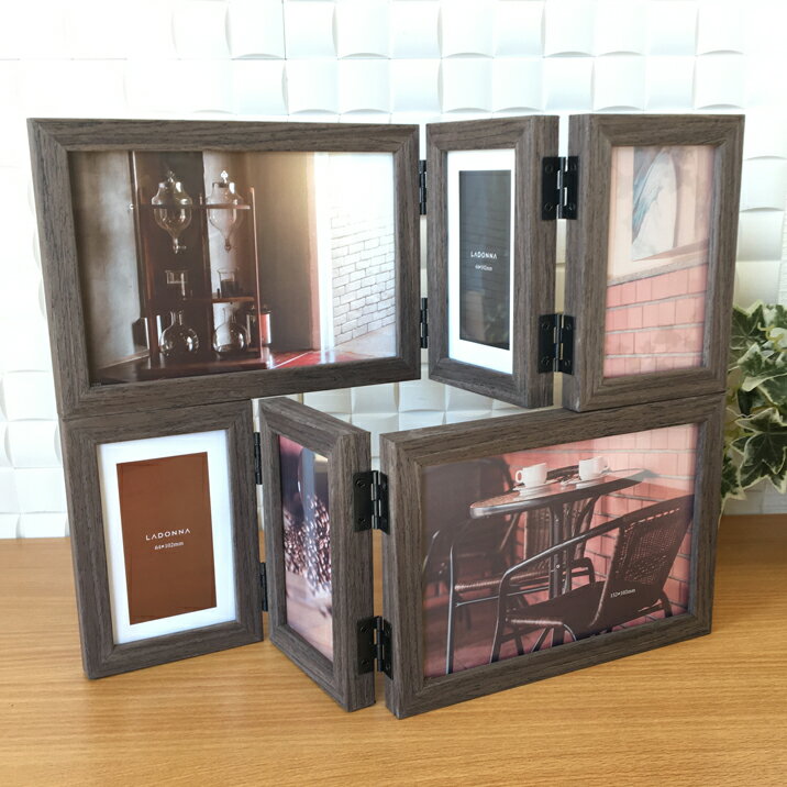 フォトフレーム 木製 おしゃれ 多面 ポストカード判 ミニサイズ判 ダークブラウン 写真立て シンプル 6窓 コラージュ