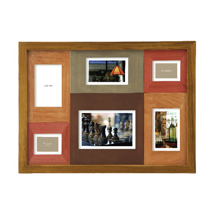 フォトフレーム 木製 おしゃれ インテリアフレーム ウッド ブラウン 茶 写真立て 多面 6窓