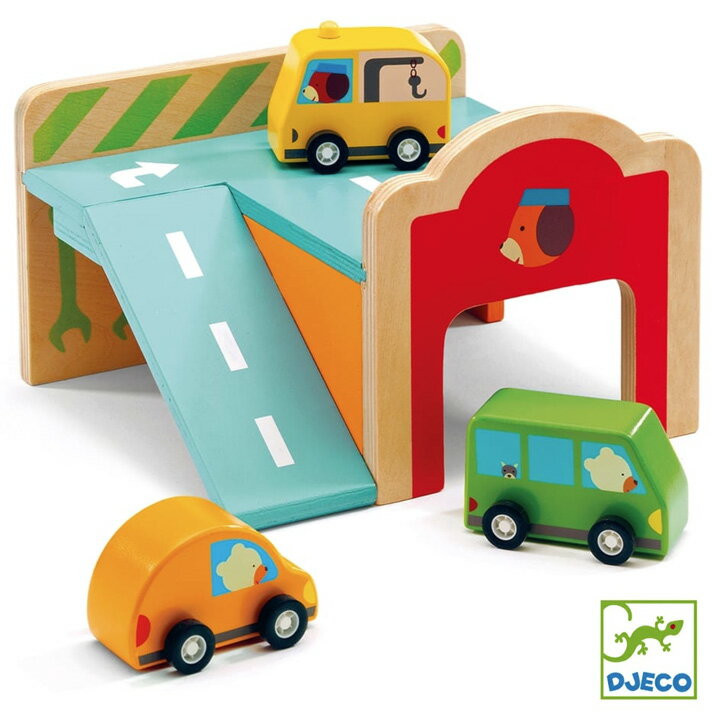 Rakuten - DJECO ジェコ ミニ ガレージ 車 ミニカー 木のおもちゃ 知育玩具 木製玩具 かわいい