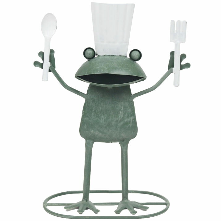 ガーデンオーナメント ブリキ カエル かえる 料理人 オブジェ コック 玄関 置物 飾り インテリア雑貨 ..