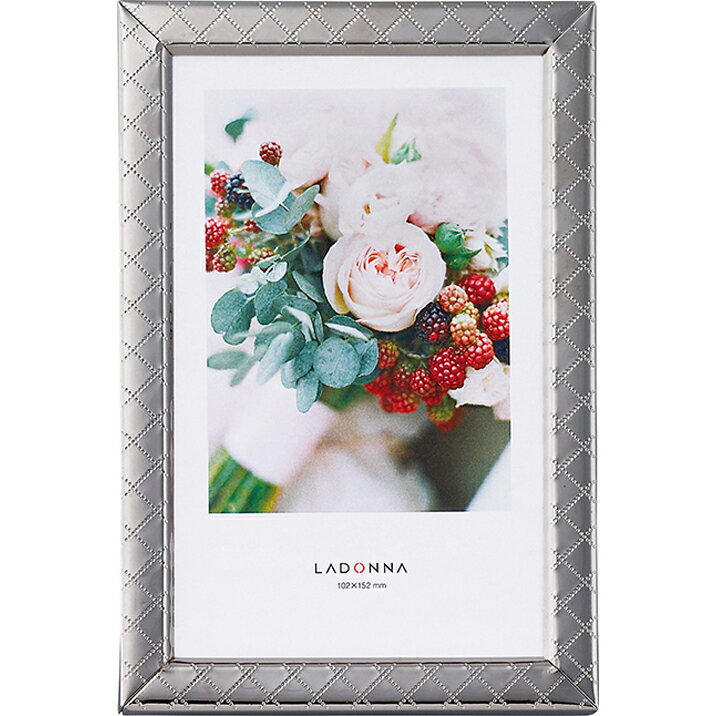 フォトフレーム おしゃれ (LANGLE) ポストカード判 シンプル ダイヤ柄 鏡面仕上げ シルバー 銀 エンボス 写真立て キラキラ