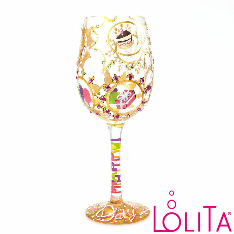 Lolita ロリータ ワイングラス QUEEN FOR A DAY 女性を褒め称える日 誕生日 ゴールド セレブ愛用 おしゃれ ポップ かわいい キュート モダン デザイングラス ハンドペイント アート ロリータ・ヤンシー