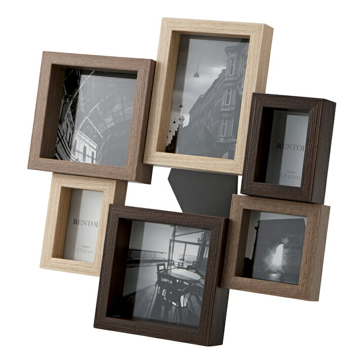 フォトフレーム(6オープン) L判 ミニ判 テレカ 6窓 ブラウン 縦横兼用 ガラス製 置物 インテリア モダ..