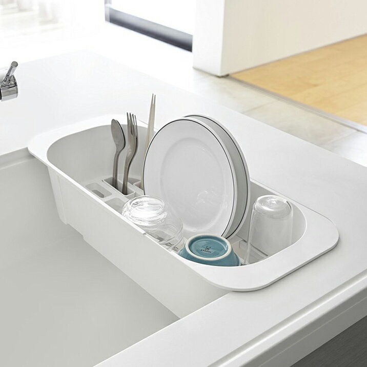 伸縮水切りバスケット アクア ホワイト 白 キッチン 水切りカゴ