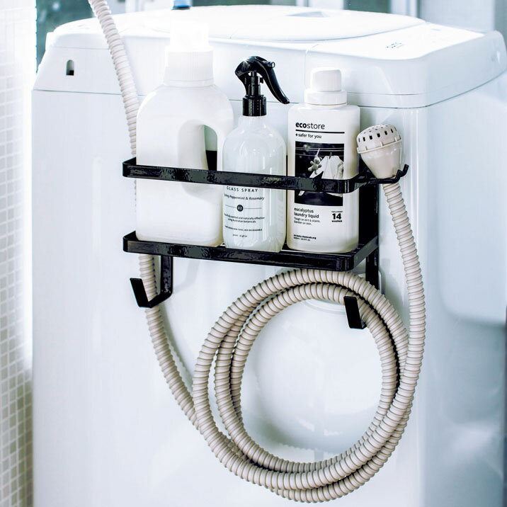 ホースホルダー付き洗濯機横マグネットラック タワー tower ブラック 洗濯機横 マグネット 洗濯用洗剤 ..