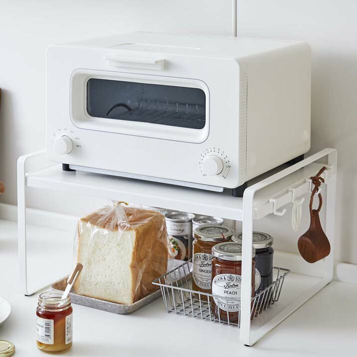 トースターラック プレート ホワイト トースターラック キッチンラック 棚 小物 調味料 食パン フック ..