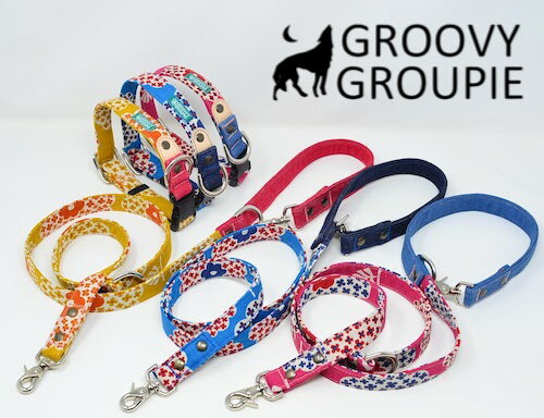 首輪 リード セット 犬 中型犬 Mサイズ 【 花柄プリント 】 ダブルリング ダブルDカン に変更可能【 リードセット ダブルナスカン ダブルグリップ に変更...