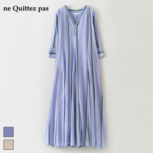 neQuittezpas ヌキテパ 010442GA1 Cotton Voile Stripe Panel Dress ワンピース 春夏秋冬 綿 レディース ground 服 レビューキャンペーン実施中【2420】のサムネイル
