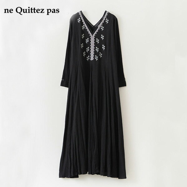 neQuittezpas ヌキテパ 010442GM2 C.GAUZE LEAF EMB PANEL DRESS ワンピース 春夏秋冬 綿 レディース ground 服 レビューキャンペーン実施中【2420】のサムネイル