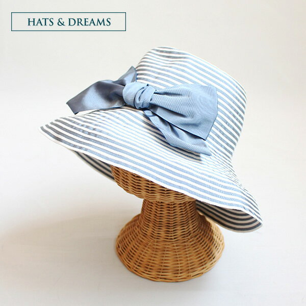 Hats and Dreams ハッツ＆ドリームス ブルーストライプリボンブレードハット 48779 ライトブルー 折りたためる 帽子 紫外線予防 日焼け対策 麦わら帽子 イタリア製 ground レビューキャンペーン実施中【2410】