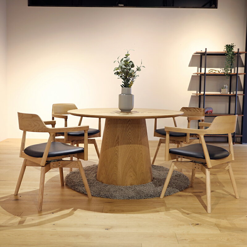 商品名| ARGY アルジー 120cm 丸ダイニング5点セットカラー| ナチュラル オーク サイズ| テーブル直径120cm主素材| オーク 突板 アッシュ無垢材北欧 シンプル ダイニングセット 回転式ダイニングチェア 回転チェア [2]