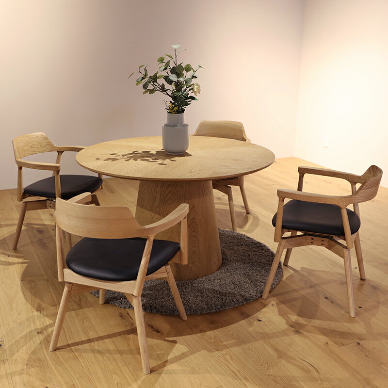 商品名| ARGY アルジー 120cm 丸ダイニング5点セットカラー| ナチュラル オーク サイズ| テーブル直径120cm主素材| オーク 突板 アッシュ無垢材北欧 シンプル ダイニングセット 回転式ダイニングチェア 回転チェア [3]