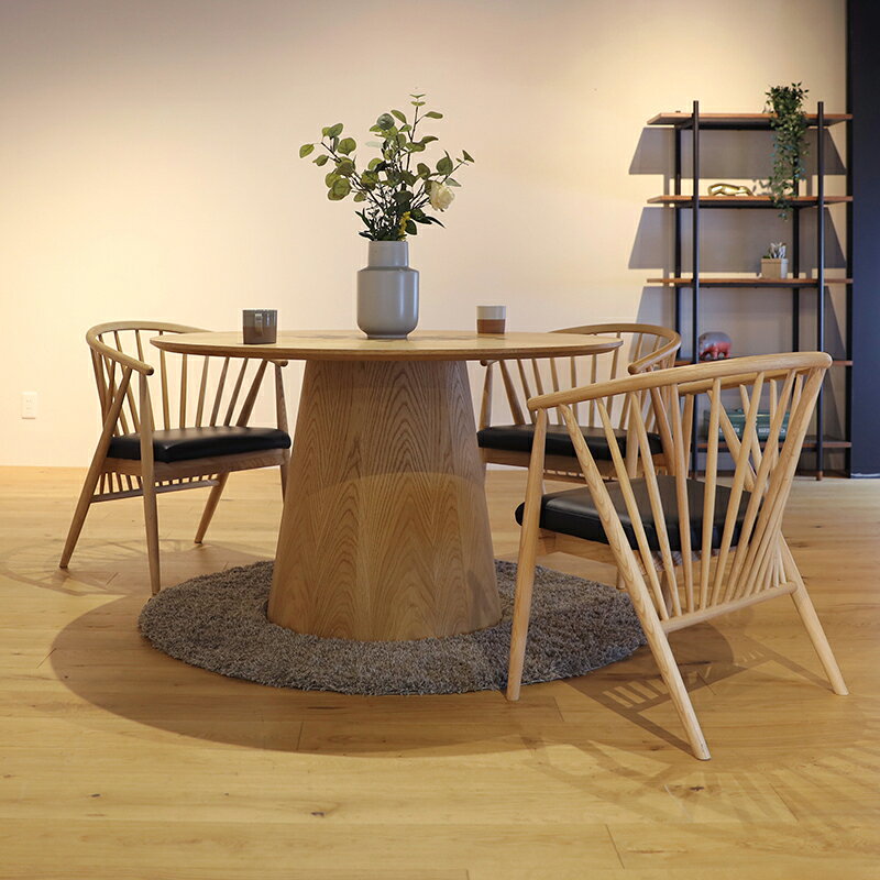 最大10,000円OFFクーポン商品名| ARNO アルノ 120cm 丸ダイニング4点セットカラー| ナチュラル オーク サイズ| テーブル直径120cm主素材| オーク 突板 アッシュ無垢材北欧スタイル シンプル ダイニングセット [2]