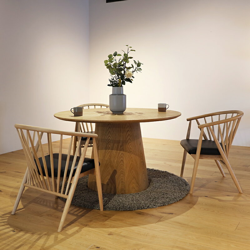最大10,000円OFFクーポン商品名| ARNO アルノ 120cm 丸ダイニング4点セットカラー| ナチュラル オーク サイズ| テーブル直径120cm主素材| オーク 突板 アッシュ無垢材北欧スタイル シンプル ダイニングセット [3]