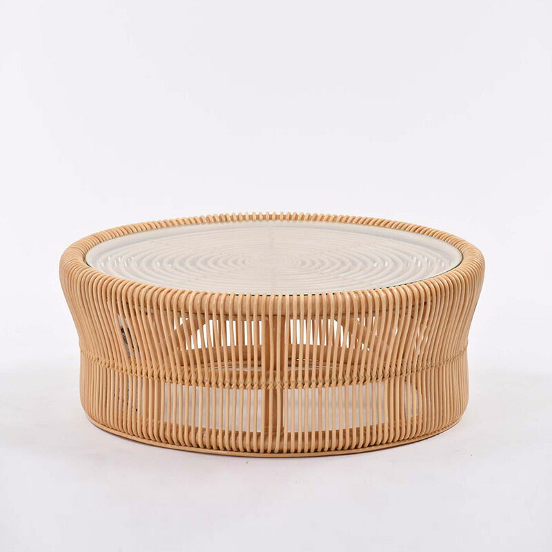 商品名| BRZ-T280ND ラタン円卓ローテーブル リビングテーブルカラー| 脚部/ライトブラウン色/天板:クリアガラスサイズ| 幅70×奥行70×高さ30cm籐の丸型ローテーブル ガラストップ 完成品