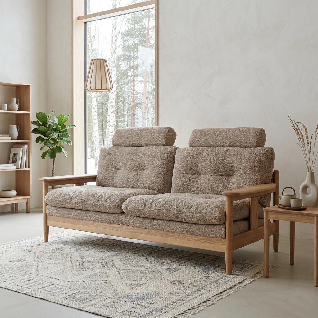 Bench Seat - SKJPクーポン祭り開催中！商品名：EGE シンプル 2人掛け ワイドソファ カラー：ベージュ色 / ダークグレー色サイズ：幅180 奥行83 高さ67.5cm / 座面高45cmヘッドレスト付き 二人掛け フェザー入りウレタンクッション