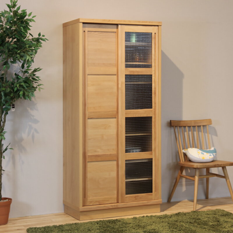 最大10,000円OFFクーポン商品名| HP 食器棚 80cm Fタイプ カップボード 本棚 書棚カラー| ナチュラルサイズ| 幅 80 奥行44 高さ175 cm生産国| 国産 日本製 完成品主素材| 無垢材 アルダー北欧 ダイニングボード キッチン収納本棚 [3]