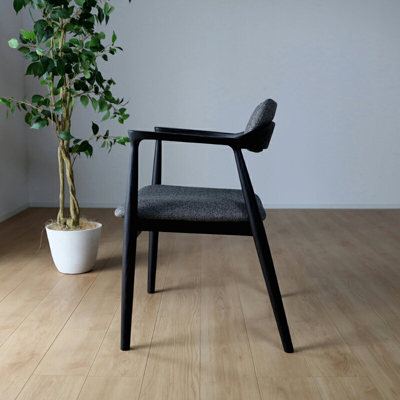 ・クーポン祭り開催中!【4脚セット】ジュペールチェア 肘あり ダイニングチェアカラー| ブラック 黒色(フレーム)グレー(座・背)材 料| 背・座/布張り フレーム/アッシュ無垢材サイズ| 幅56 奥行55 高さ75cm/座面高43cm食卓椅子 食卓イス [3]