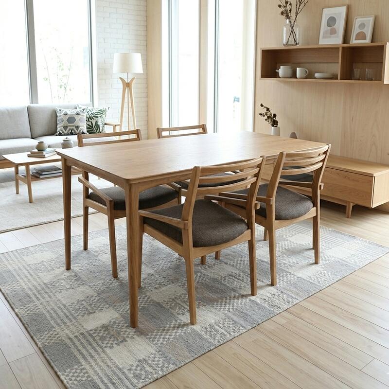 Design - クーポン祭り開催中！商品名|JPEC 幅150cm ダイニング5点セットカラー| オーク ナチュラルサイズ| テーブル幅 150cm 北欧テイスト　ウレタン塗装　アームチェアに変更も可能