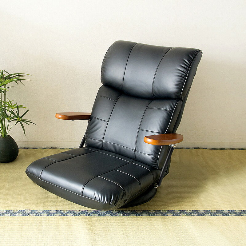 Leather - ・MTSS木肘スーパーソフトレザー座椅子 幅62×奥行き70〜123×高さ21〜69.5cmスーパーソフトレザー 完成品 日本製 ブラック ブラウン ワインレッド【北海道・沖縄・離島以外送料無料】