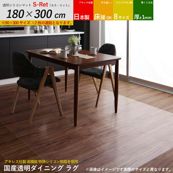 商品名| S-Retエスリット 180 × 300cm 透明マットカラー| クリア透明生産国| 安心の 国産 日本製主素材| 特殊塩化ビニール/片面エンボス加工床暖房に対応　自在にカットOK　8サイズご用意キッチンマット　ダイニングマット　テーブルマット