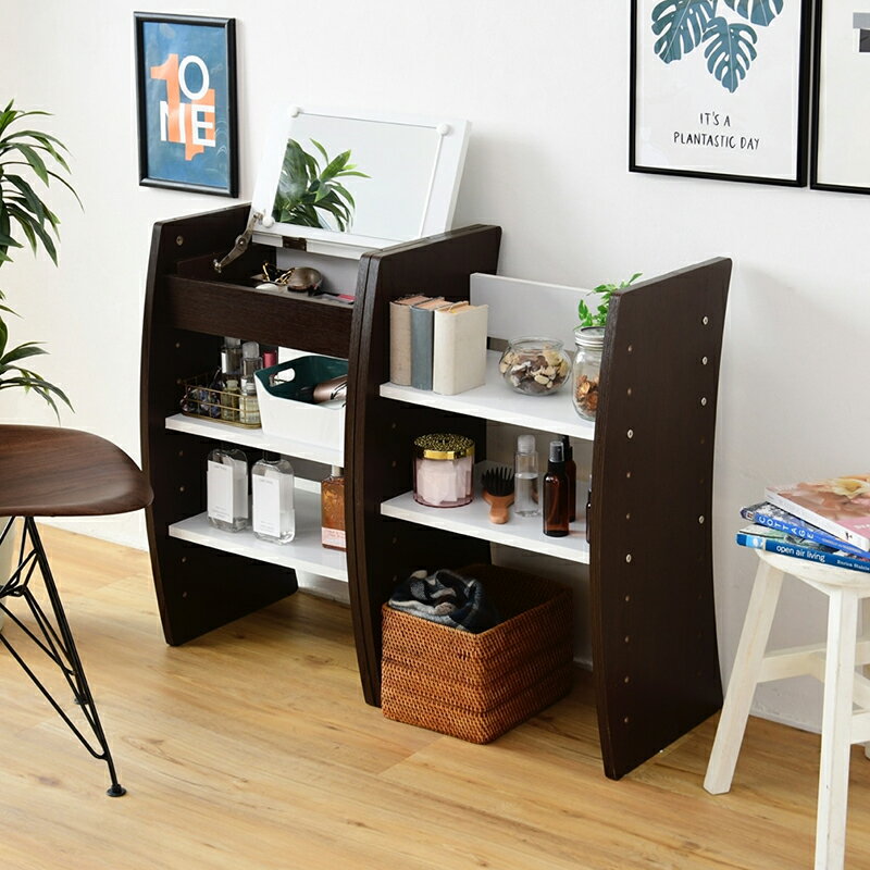 24時間限定 P5倍＆500円クーポンドレッサー デスク WAVY ロータイプ ハイタイプ スリム 省スペース コンパクト 収納 棚 おしゃれ 幅46 高さ150.5 高さ調節 ホワイト ブラウン 赤 ナチュラル コンパクト 木製 可愛い お姫様 組み立てタイプ THLB