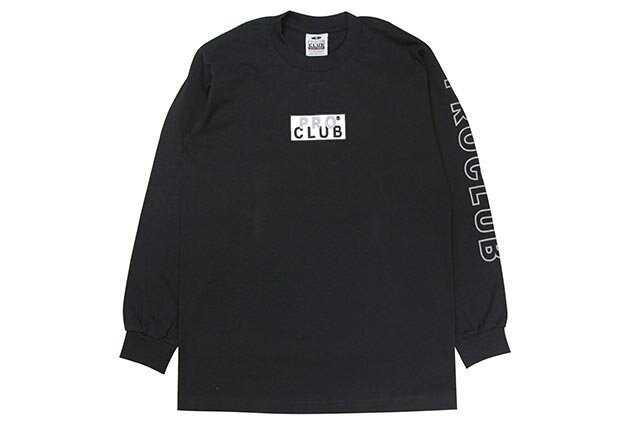 PRO CLUB BOX LOGO L/S T-SHIRT (BLACK) 114EMBプロクラブ/ロングスリーブティーシャツ/メンズ/レディース/シンプル/アメリカサイズ/大きいサイズ/ゆったり/厚手/頑丈/無地/ブラック