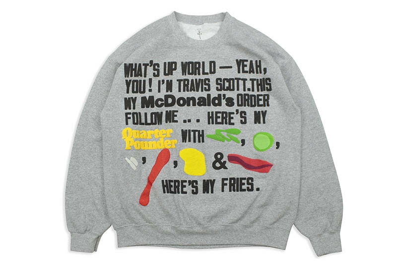 Travis Scott x McDonald's CPFM 4 CJ SCRIPT CREWNECK SWEATSHIRT (GREY)トラヴィススコット/クルーネックスウェット/グレイ