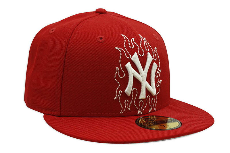 NEW ERA NEW YORK YANKEES 59FIFTY FITTED CAP (FIRE PATTERN STITCH/GRAY UNDER VISOR/SCARLET)ニューエラ/フィッテッドキャップ/MLB/ニューヨークヤンキース/スカーレット/ツバ裏グレイ