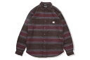 カーハート シャツ メンズ Carhartt RUGGED FLEX RELAXED FIT MIDWEIGHT FLANNEL FLEECE-LINED SHIRT (104913/B22:DARK BROWN STRIPE)カーハート/ロングスリーブシャツ/ブラウン