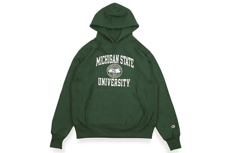 CHAMPION MICHIGAN STATE UNIVERSITY REVERSE WEAVE HOODED SWEATSHIRT (DARK GREEN)チャンピオン/プルオーバーフーディー/ダークグリーン