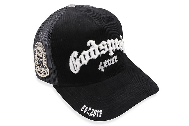 GODSPEED NEW YORK GS FOREVER TRUCKER HAT (BLACK CORDUROY)ゴッドスピード・ニューヨーク/メッシュトラッカーキャップ/アジャスターキャップ/ブラックコーデュロイ